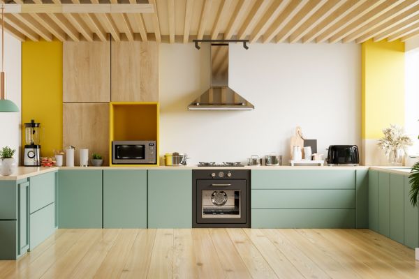 Modern kitchen with appliances.
