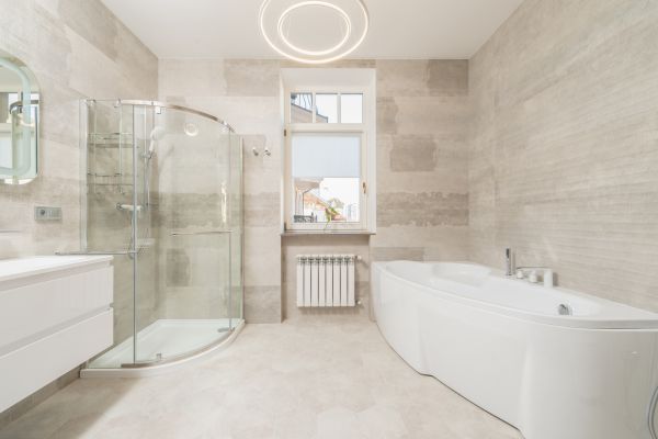 A spacious master bathroom.
