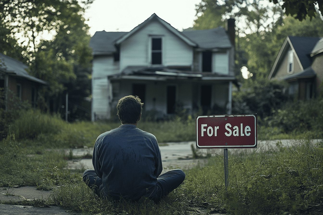 A person looking at his aging house 
