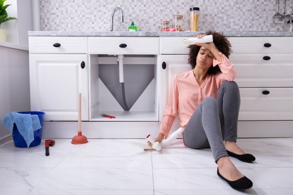 Woman struggles with faucet neglecting repair