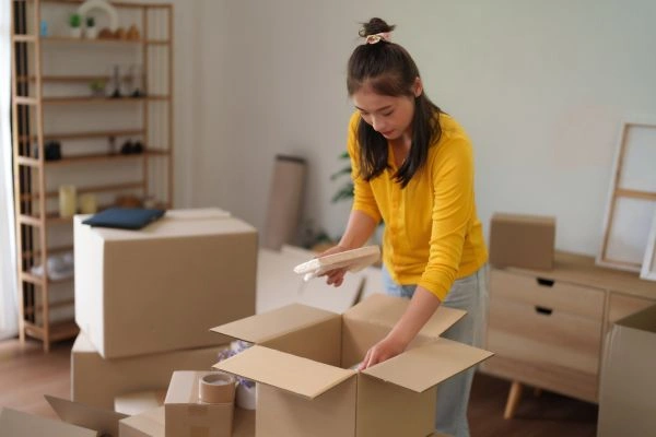 Woman decluttering and removing personal items