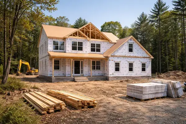 New home construction framing stage in New Hampshire