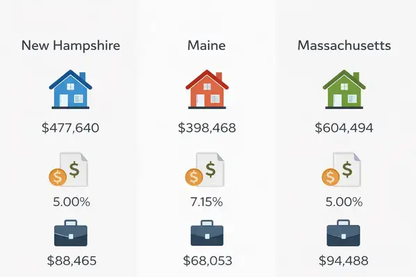 Infographic comparing cost of living in New Hampshire Maine and Massachusetts