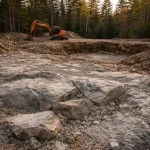 Granite bedrock exposed during excavation for a New Hampshire home