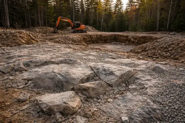 Granite bedrock exposed during excavation for a New Hampshire home