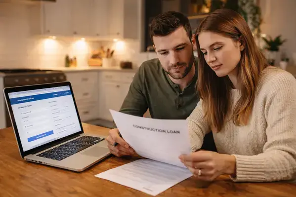 Couple comparing construction loan vs mortgage options